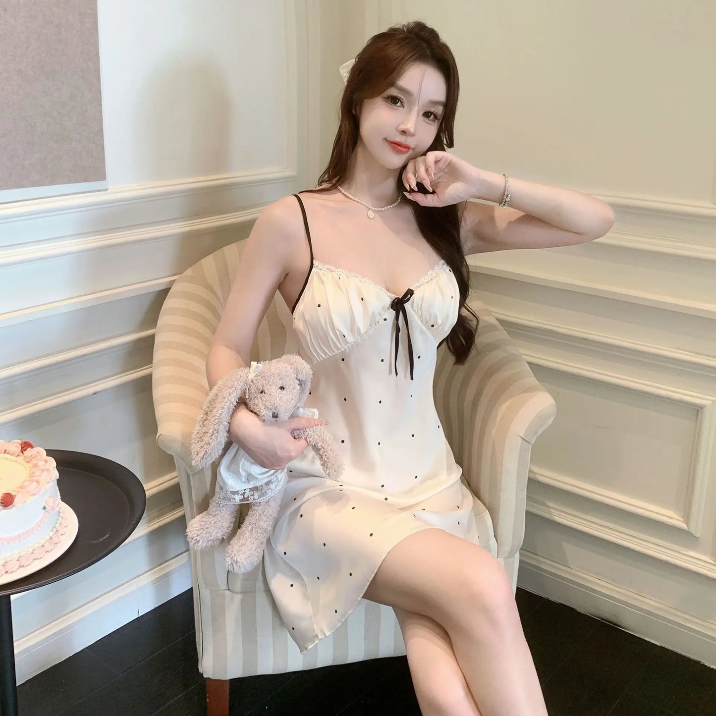 Cralom Ice Ribbon Silk Nightgown - Pure Desire Suspender Sleepwear