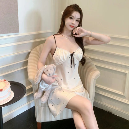 Cralom Ice Ribbon Silk Nightgown - Pure Desire Suspender Sleepwear