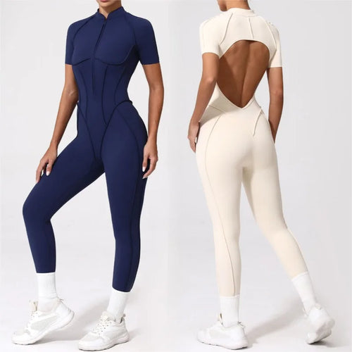 Cralom Hip-Lifting Short-Sleeved Fitness Jumpsuit