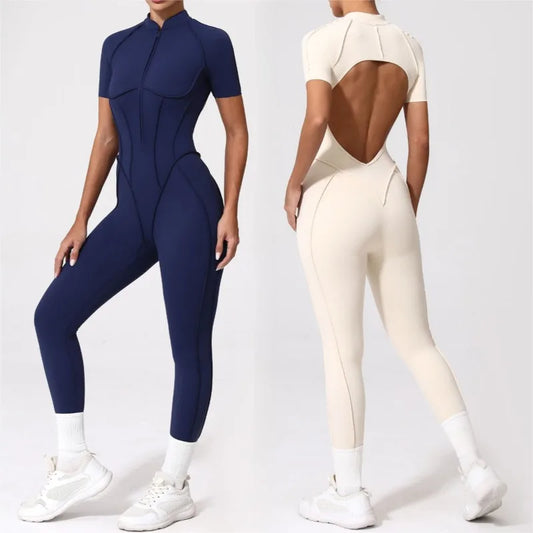 Cralom Hip-Lifting Short-Sleeved Fitness Jumpsuit