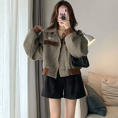 Cralom Vintage Plaid Coat 2024: Short Padded Cropped Jacket in Luxury Designer Style