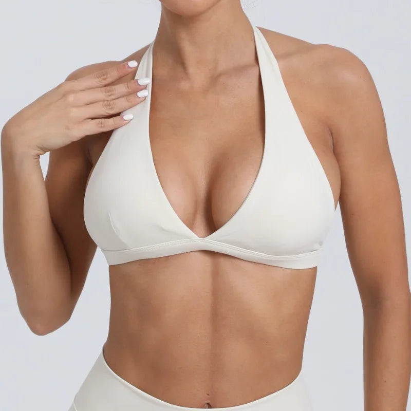 Cralom Halter Neck Sports Bra: Naked Feel Yoga Top, Quick Dry Workout Shirt