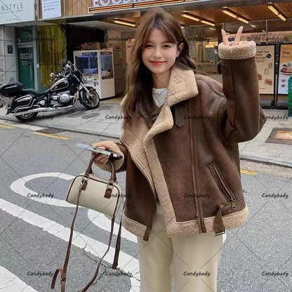 Cralom Imitation Lambswool Coat: Y2K Style Short Fur Jacket for Women