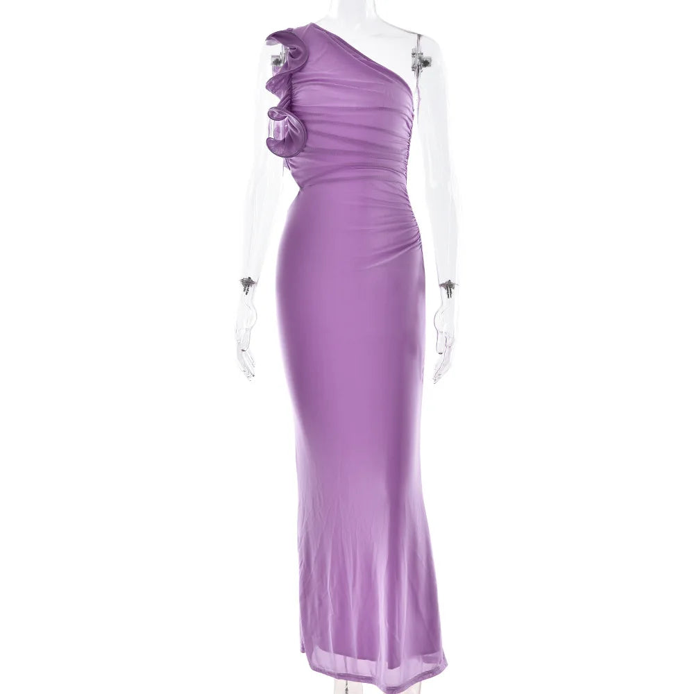 Cralom Floral Mesh One Shoulder Wrap Dress