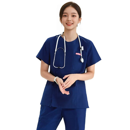 Cralom Heather Scrub Set: Men Women Zip Top, Drawstring Pants 2pc Slim Tunic