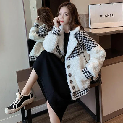 Cralom Women's Fur Trim Tweed Coat - Stylish & Warm Wool Jacket