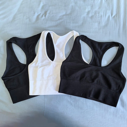 Cralom Ribbed Yoga Bra Racer Back Crop Top Seamless Sports Tank Gym Fitness