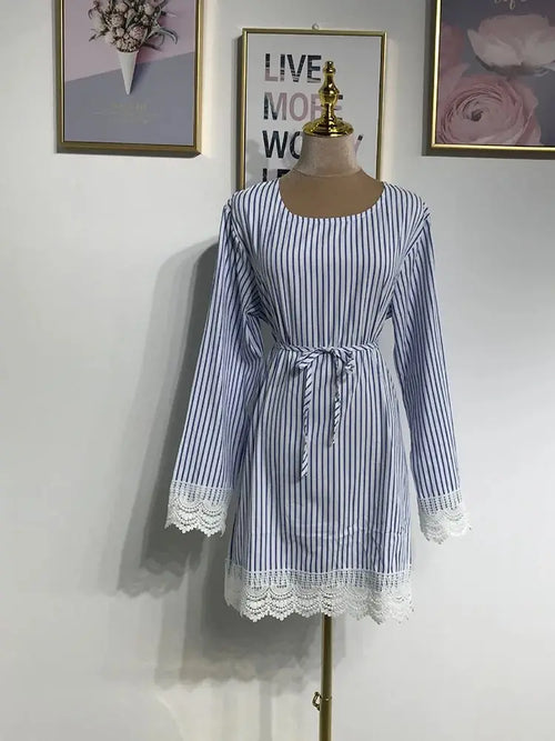 Cralom Stripe Long Tops for Women - Ramadan Abaya, Islamic Prayer Clothes