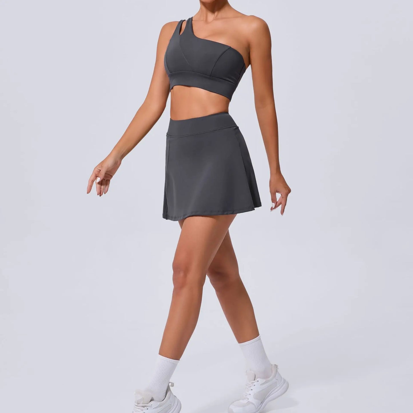Cralom Women's Yoga Bra Set & Tennis Skirt with Pockets Anti-expose