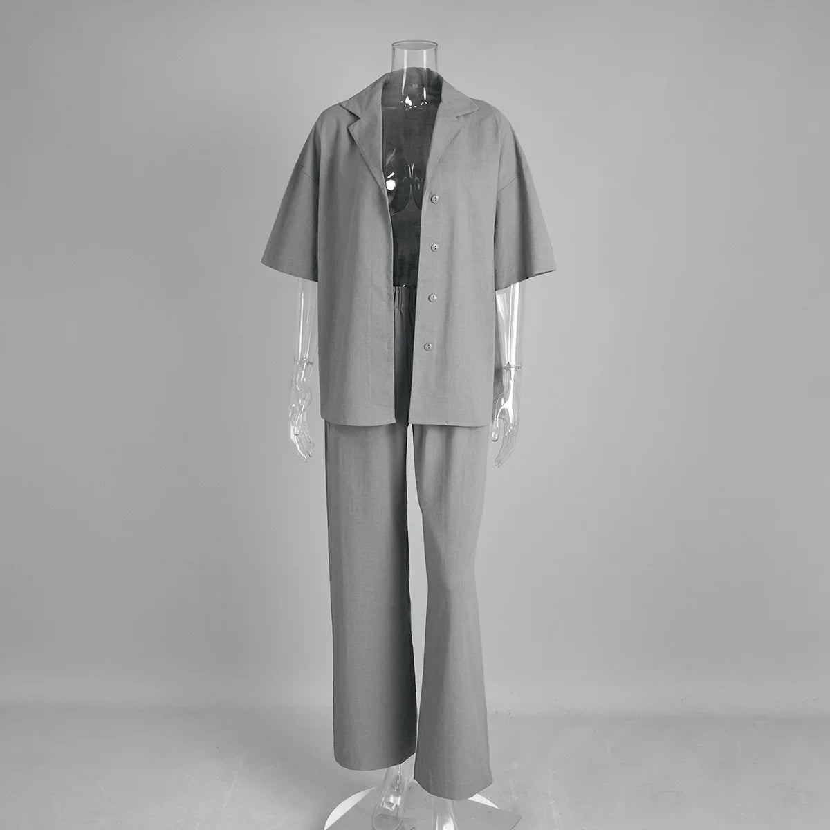 Cralom 2025 Summer Casual Cotton 2-Piece Set: Short-Sleeved Shirt & Loose Pants