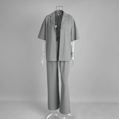 Cralom 2025 Summer Casual Cotton 2-Piece Set: Short-Sleeved Shirt & Loose Pants