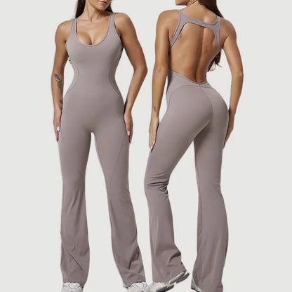 Cralom Seamless Yoga Bodysuit - Flare Leg Booty Lifting Jumpsuit for Gym