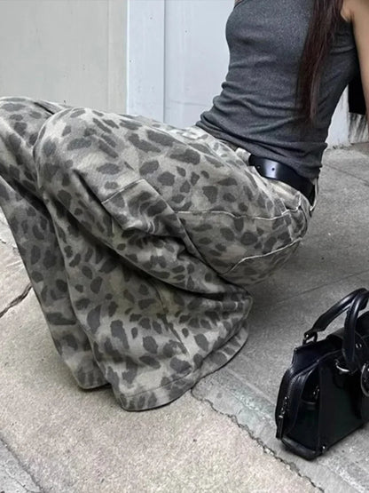 Cralom High Waist Vintage Leopard Wide Leg Jeans - 2025 Collection