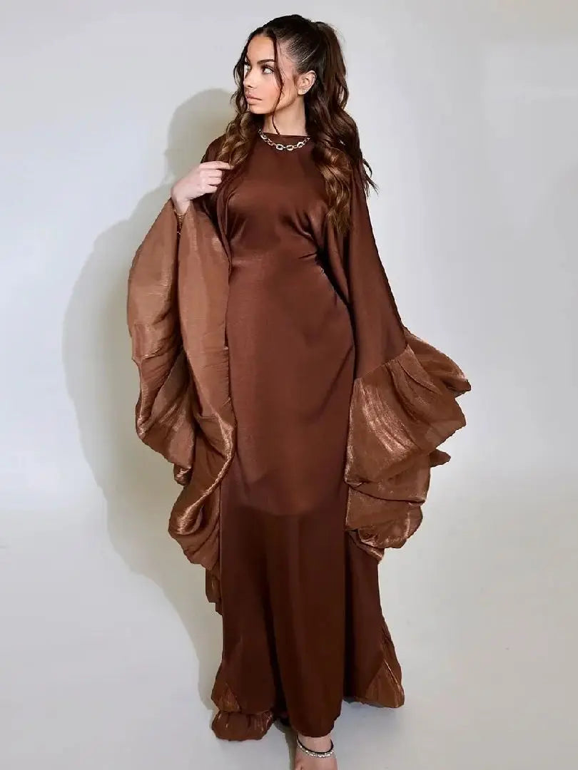 Helyn's Luxury Satin Abaya: Elegant Muslim Long Dress for Women