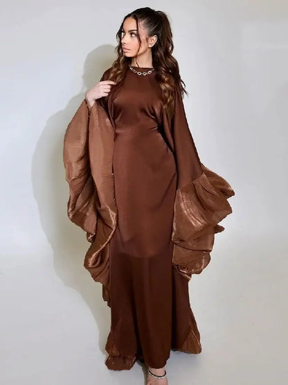 Helyn's Luxury Satin Abaya: Elegant Muslim Long Dress for Women