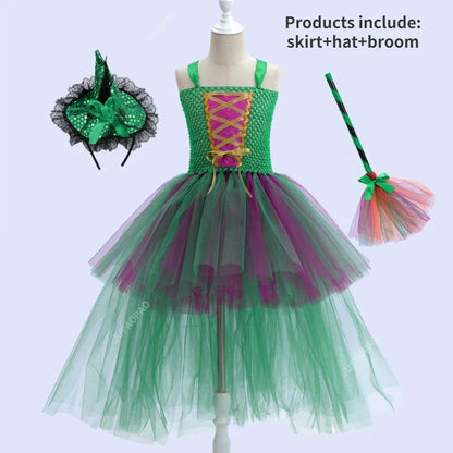 Cralom Dark Queen Witch Tu Tu Dress with Feather Tail for Children's Day