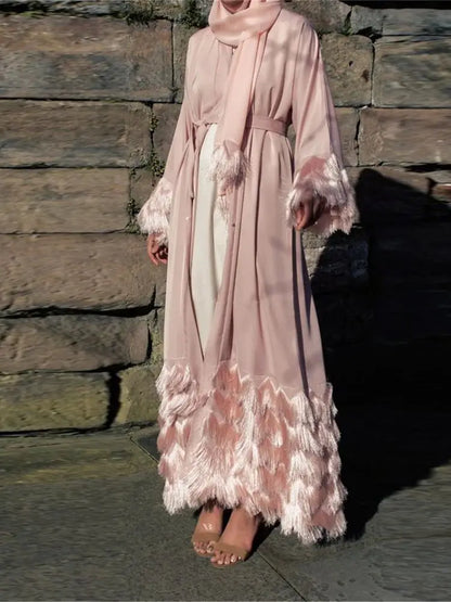 Cralom Pink Kimono Abaya Kaftan for Muslim Women