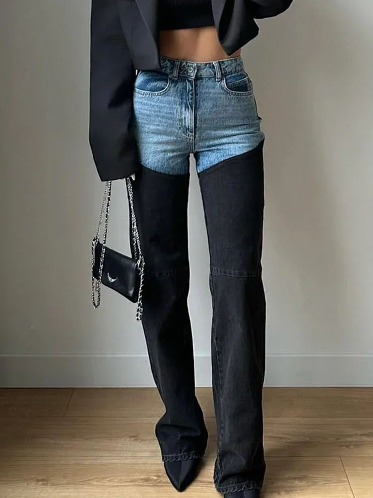 Cralom Patchwork High Waist Jeans for Women