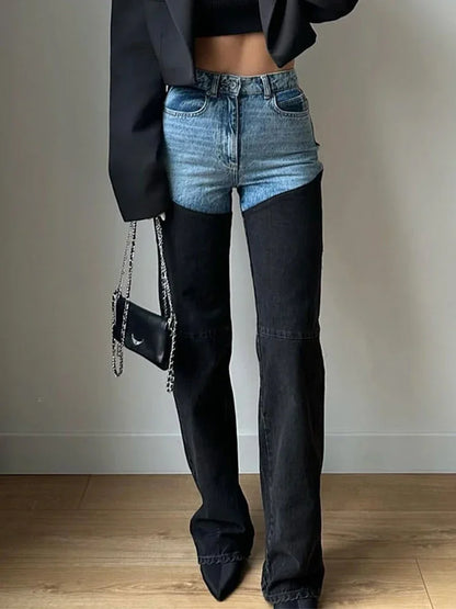 Cralom Patchwork High Waist Jeans for Women