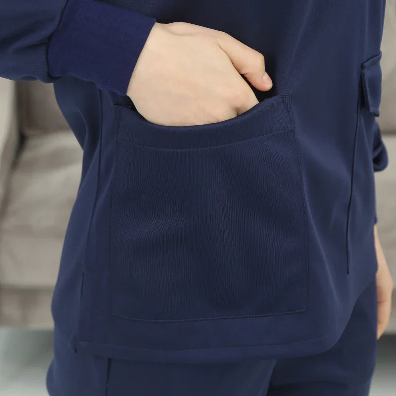Cralom Men's Scrub Set for Dentist Nursing, Long Sleeve Workwear Uniform