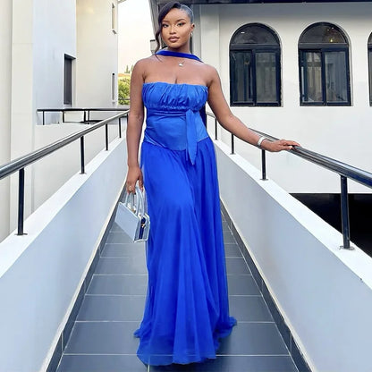 Cralom Strapless Mesh Maxi Dress