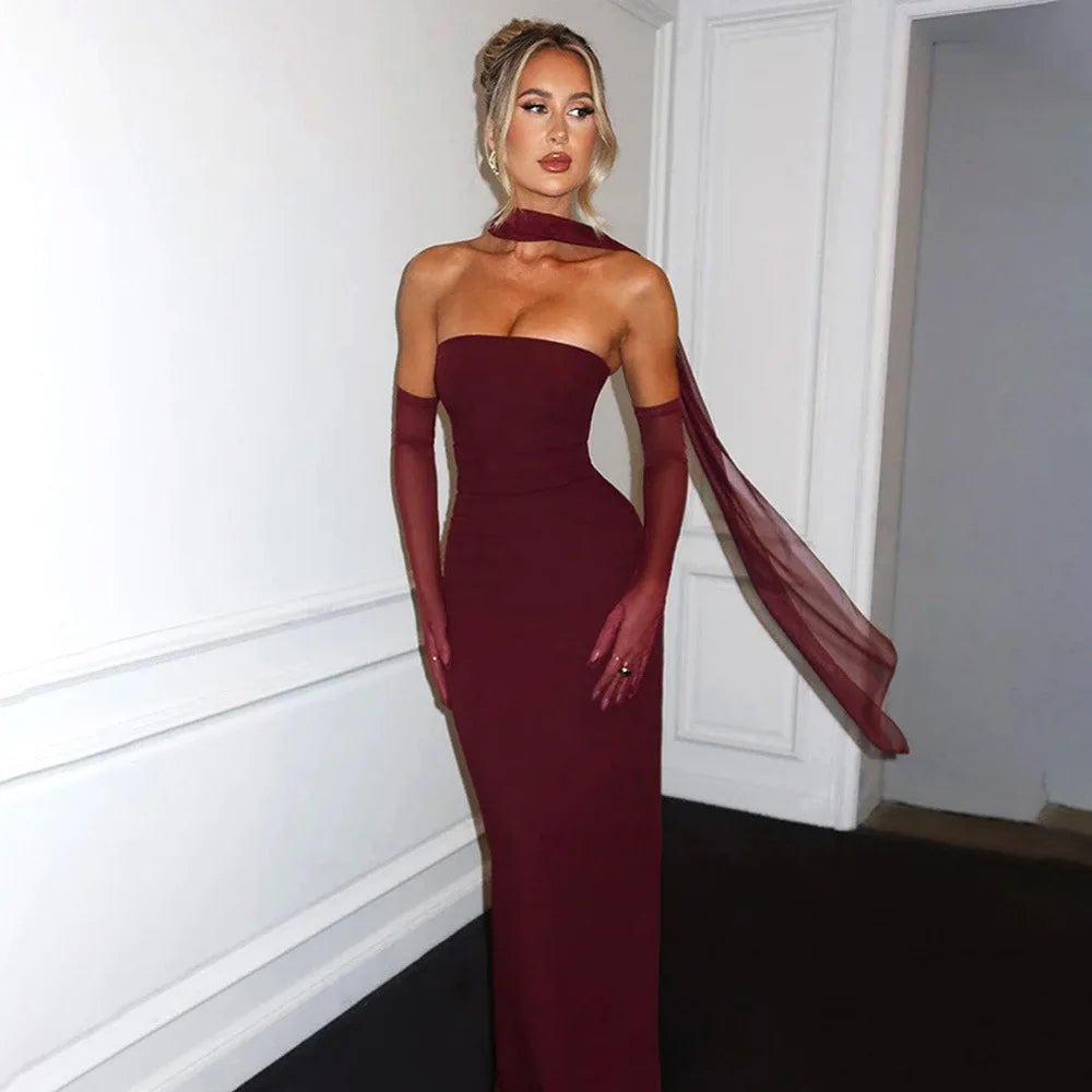 Cralom Strapless Waist Cinching Long Skirt - Elegant & Sexy Hip Hugging Dress