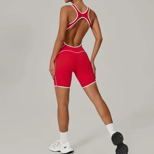 Cralom Summer Gym Romper: Hollow Open Back Jumpsuit for Yoga, Dance, & Workout