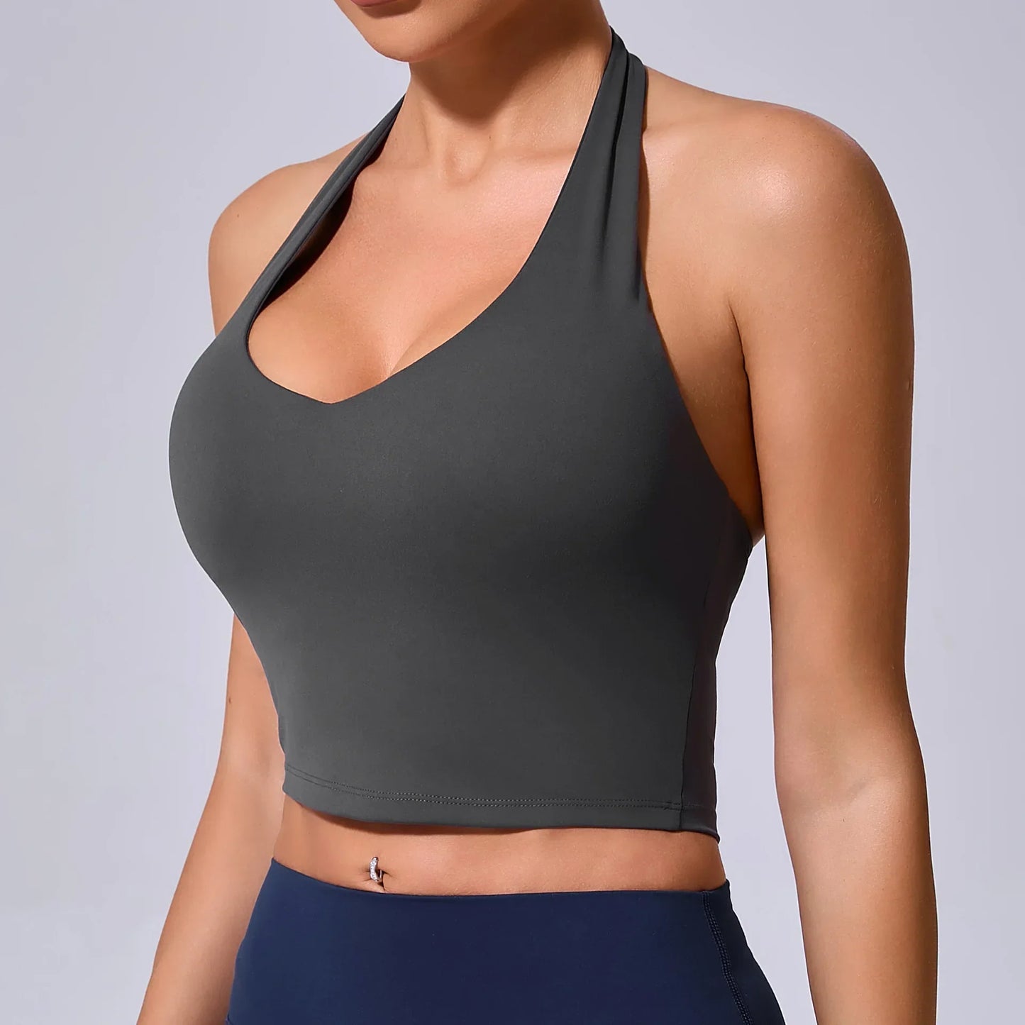 Cralom Halter Neck Sports Bra: Quick-Dry & Supportive for Yoga, Running, Fitness