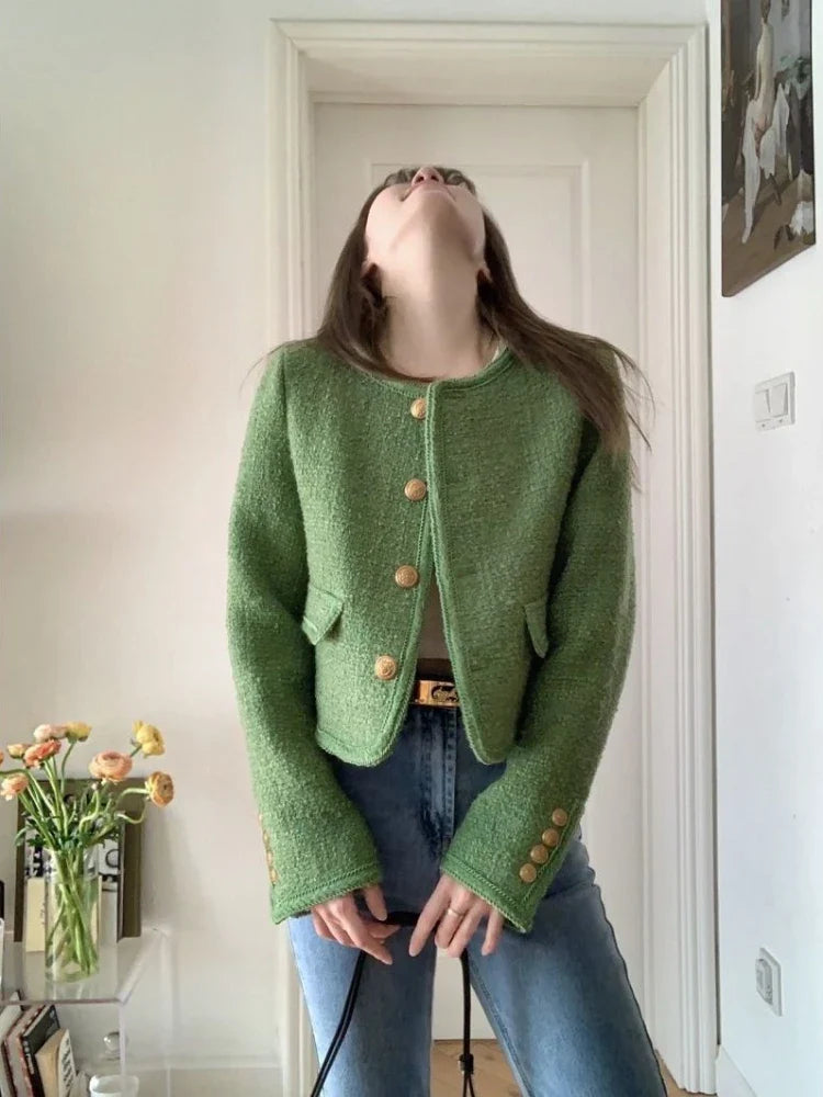 Cralom Green Blazer Jacket Women's Autumn Winter Fashion Elegant Trend