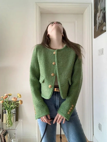 Cralom Green Blazer Jacket Women's Autumn Winter Fashion Elegant Trend