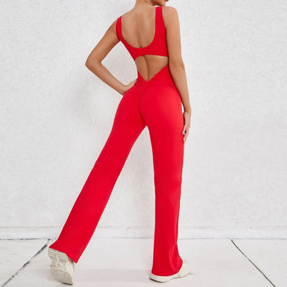 Cralom Cutout Back Yoga Jumpsuit - Booty Lifting Slim Fit Flare Leg