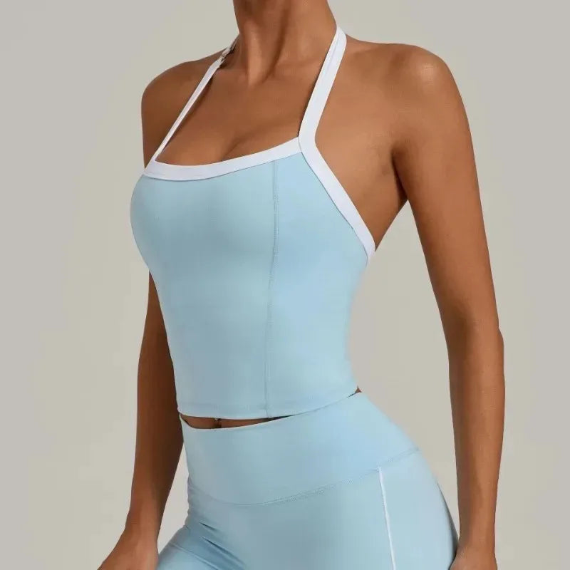 Cralom Seamless Yoga Tank Top - Adjustable Halter Neck, Quick-Dry Fitness Shirt