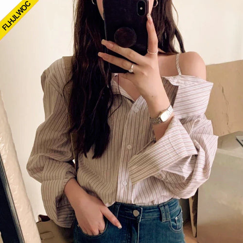 Cralom Off-Shoulder Striped Button Top: Chic, Sexy, and Casual Style